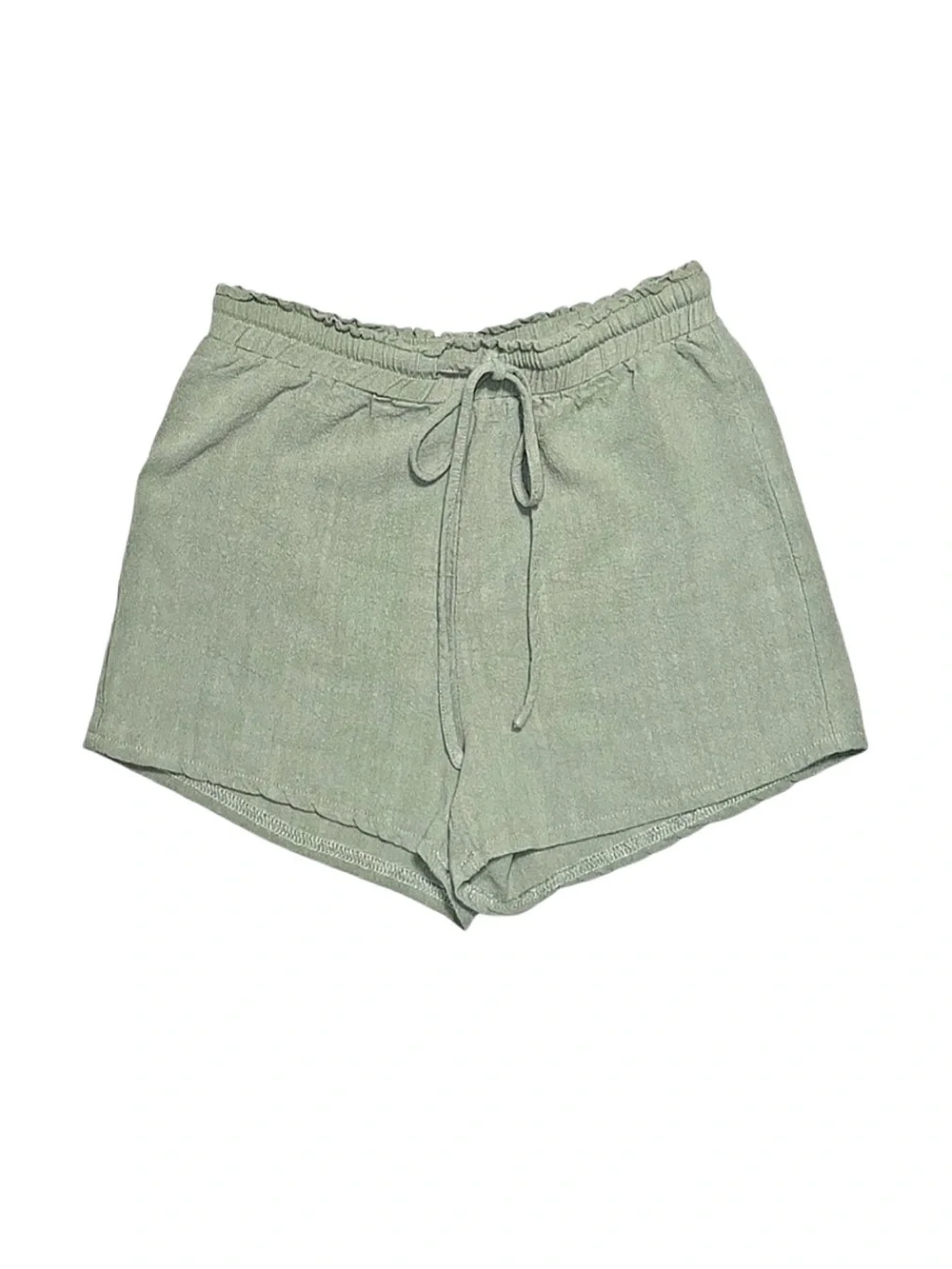 SHEIN Women's Green Linen Drawstring Shorts Medium